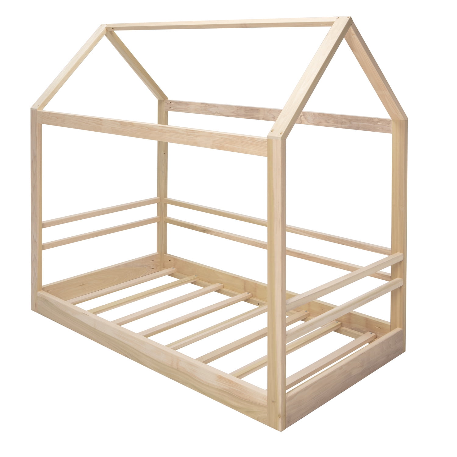 HomeStock French Fabulous Twin Size House Bed on Raised Platform with Side Rails on Three Sides