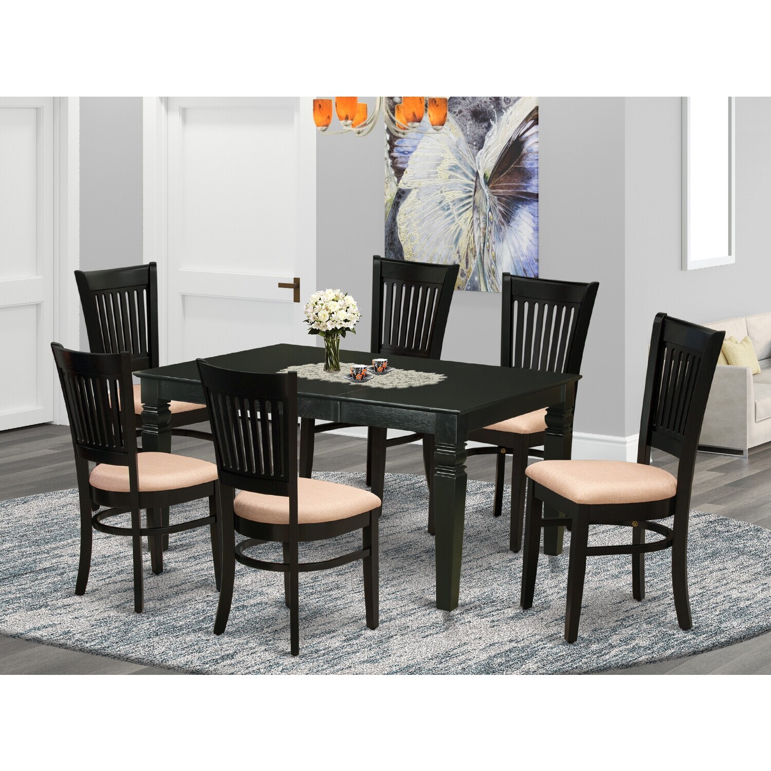 HomeStock French Flair 7Pc Rectangular Set 6 Wood Dining Chair