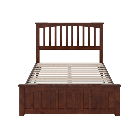 HomeStock French Flair Full Solid Wood Low Profile Platform Bed with Matching Footboard in Walnut