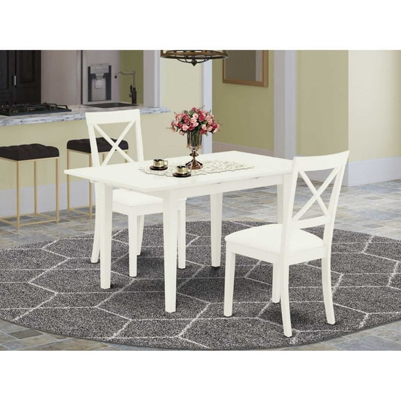 HomeStock French Flair Furniture Kitchen Table & Chairs Set Contains a Rectangle Dining Table with Leaf and 2 Faux Leather Dining Room Chairs, 32x54 Inch, Linen White-Size:3 Piece