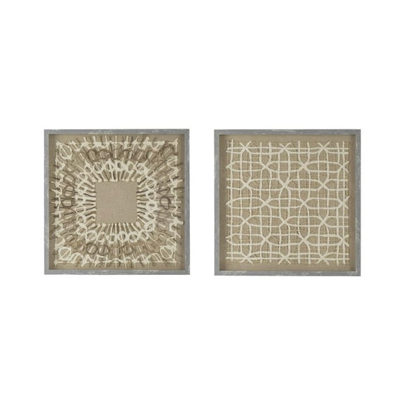 Abstract Shadow Box Wall Decor Set of 2 - Grey White Beige - Modern Art for Home Office Living Room