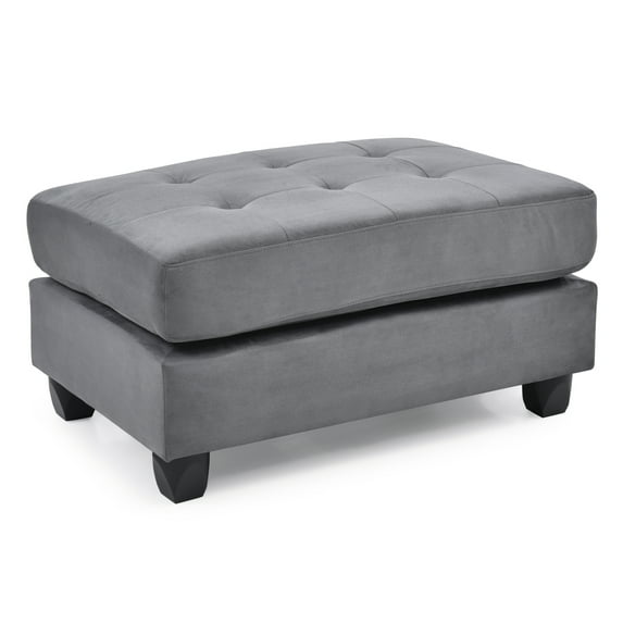 Gray Tufted Ottoman - Comfortable Footrest with Wood Frame - Small Space Seating Solution - 38x26x19 Inches