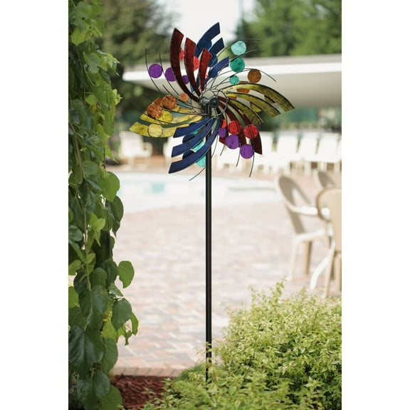 HomeStock French Flair Polka Dot Wind Spinner, 5" x 24" x 75", Colorful Spinning Design, Durable Metal Construction with 3-Prong Stake