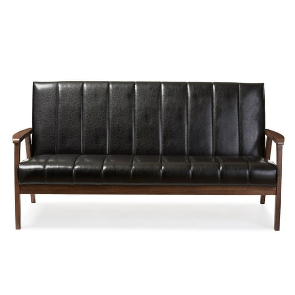 3 Seater Sofa Modern Living Room Couch Dark Brown Faux Leather 64 Inch