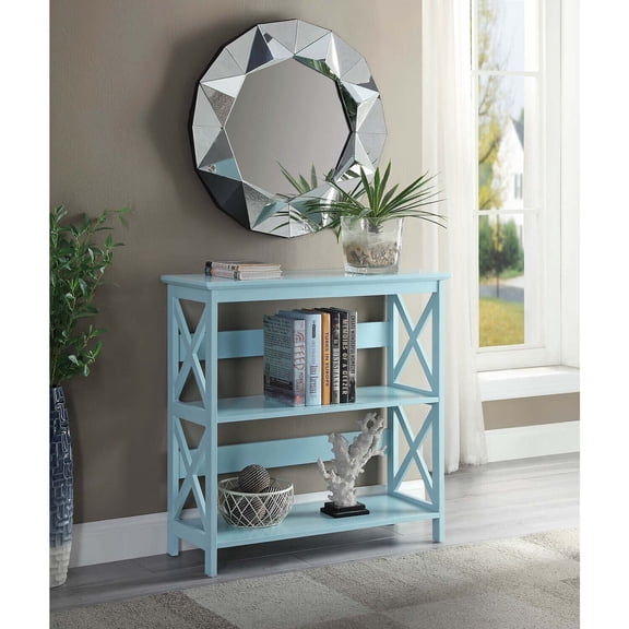 HomeStock Art Nouveau Allure Bookcase - Modern Design with Spacious Shelves, Enhance Your Home Decor with Style-Color:Sea Foam Blue,Size:3 Tier with Open Shelves