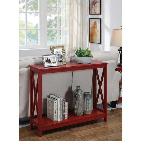 Console Table with Shelf - HomeStock French Style Entryway Table, 31.5" Transitional Design, Multiple Finishes-Color:Cranberry Red