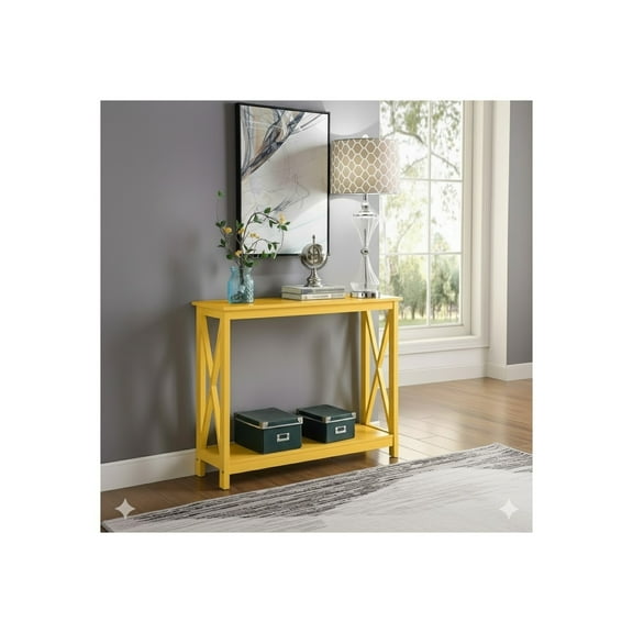 Console Table with Shelf - HomeStock French Style Entryway Table, 31.5" Transitional Design, Multiple Finishes-Color:Yellow