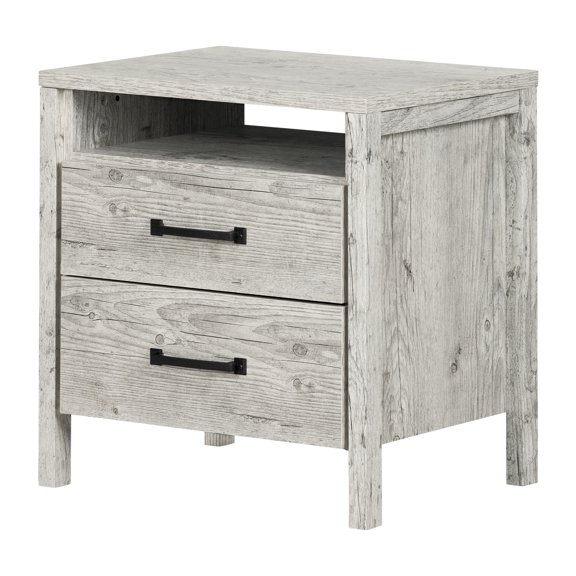 HomeStock Global Glam 2-Drawer Nightstand with Open Storage and Cord Management Hole - Seaside Pine, 17" W x 17" D x 22.5" H