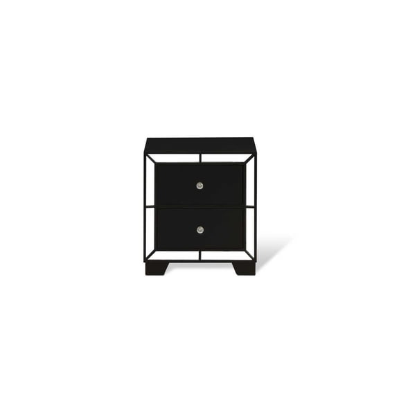 HomeStock Global Glam 24" Black Acacia Wood Nightstand with 2 Drawers and Metallic Black Legs for Bedroom Sleek and Modern Bedside Table Design