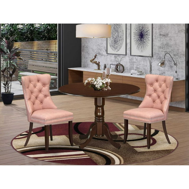 HomeStock Global Glam 3 Piece Dining Set Includes A Round Kitchen Table ...