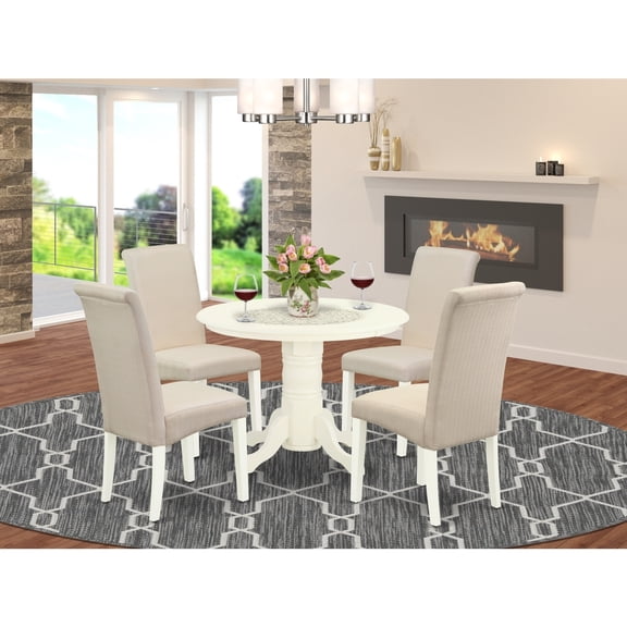 Glam 5-Piece Round Dining Set - Cream Parson ChairsWhite Table