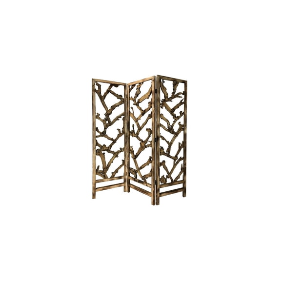HomeStock Global Glam 60" x 6" x 72" 3 Panel Screen Divider in Brown with Rustic Mulberry Branch Design and Foldable Structure for Stylish Room Separation