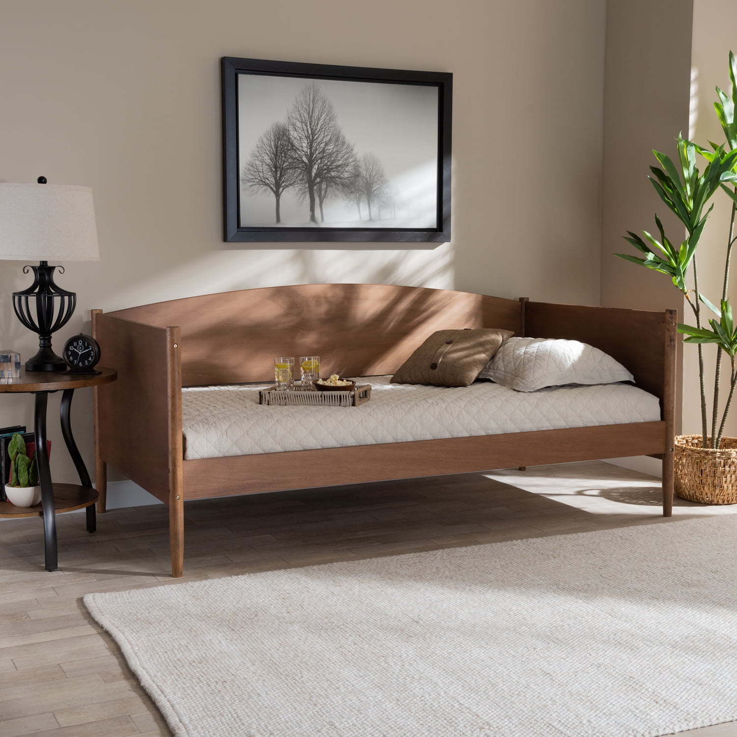 Walnut Twin Wood Daybed with Panel Headboard