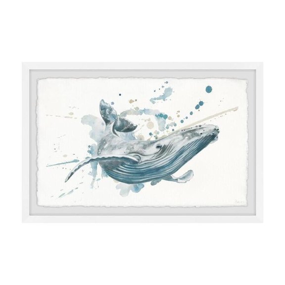 HomeStock Global Glam Blue Whale Splash Framed Painting Print, Contemporary Wall Decor: Abstract, Digital Art Prints, and Modern Styles for Your Home