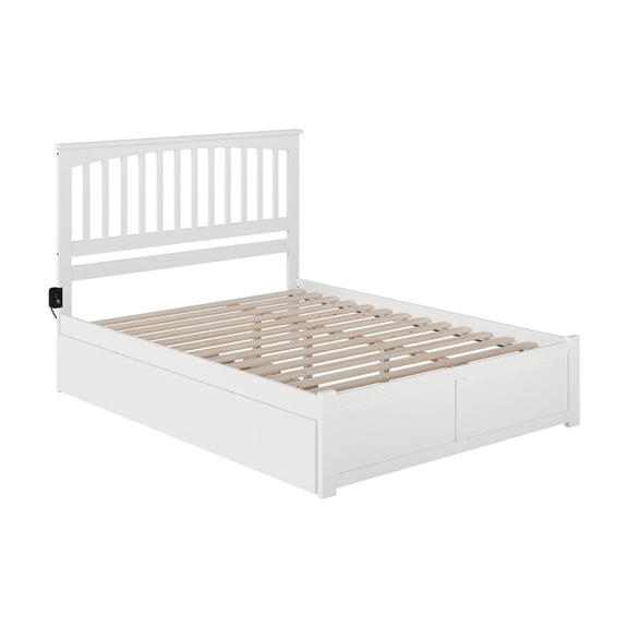 HomeStock Global Glam Platform Bed with Twin XL Trundle and Slatted Headboard - 800 lb Capacity, Solid Hardwood, White Finish, No Foundation Required, Assembly Required