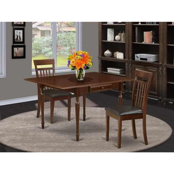 Modern 3pc Dining Set - Table & 2 Chairs - Mahogany Finish - Drop Leaf ...