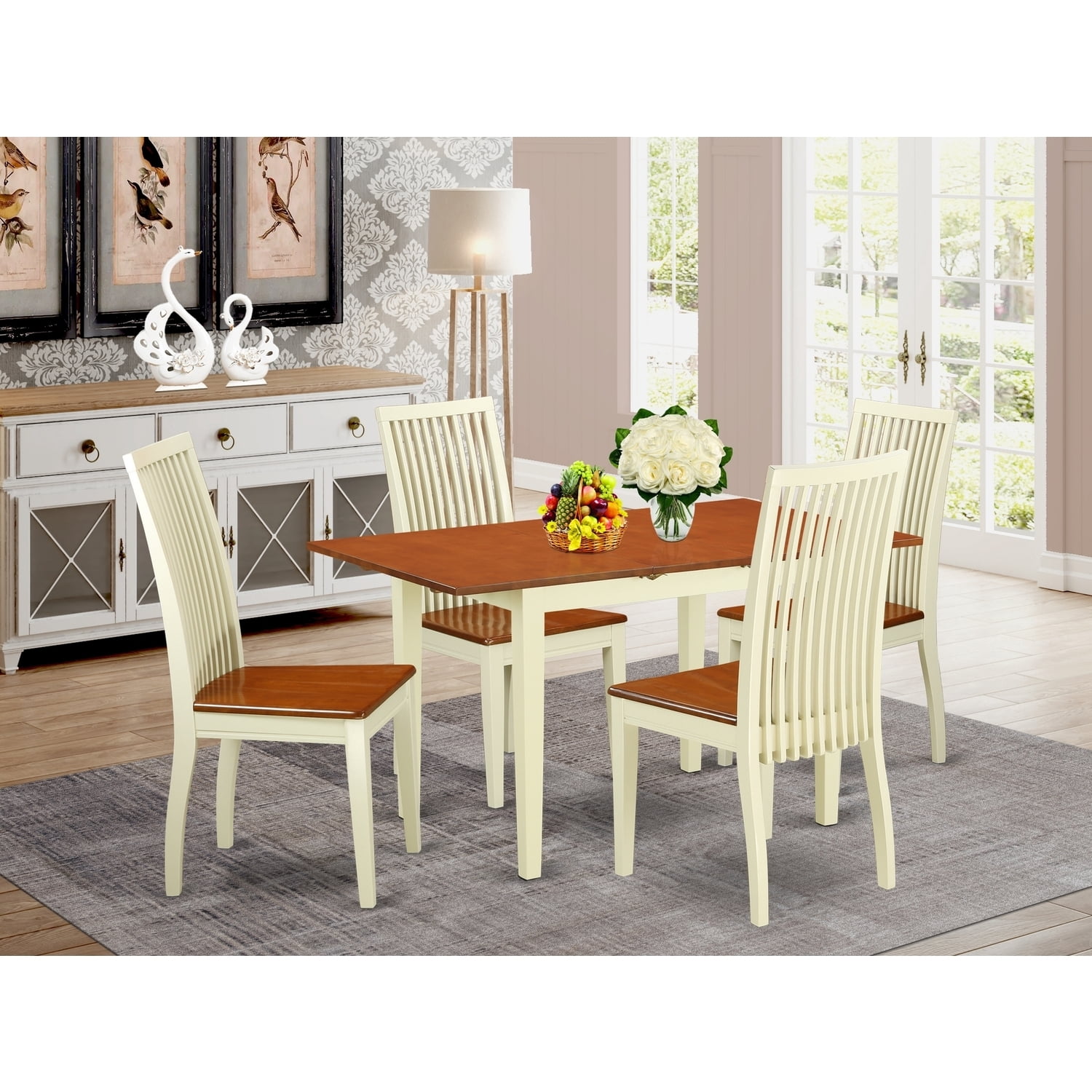 5 Piece Dinette Set - Kitchen Table & Chairs - Linen White Finish ...
