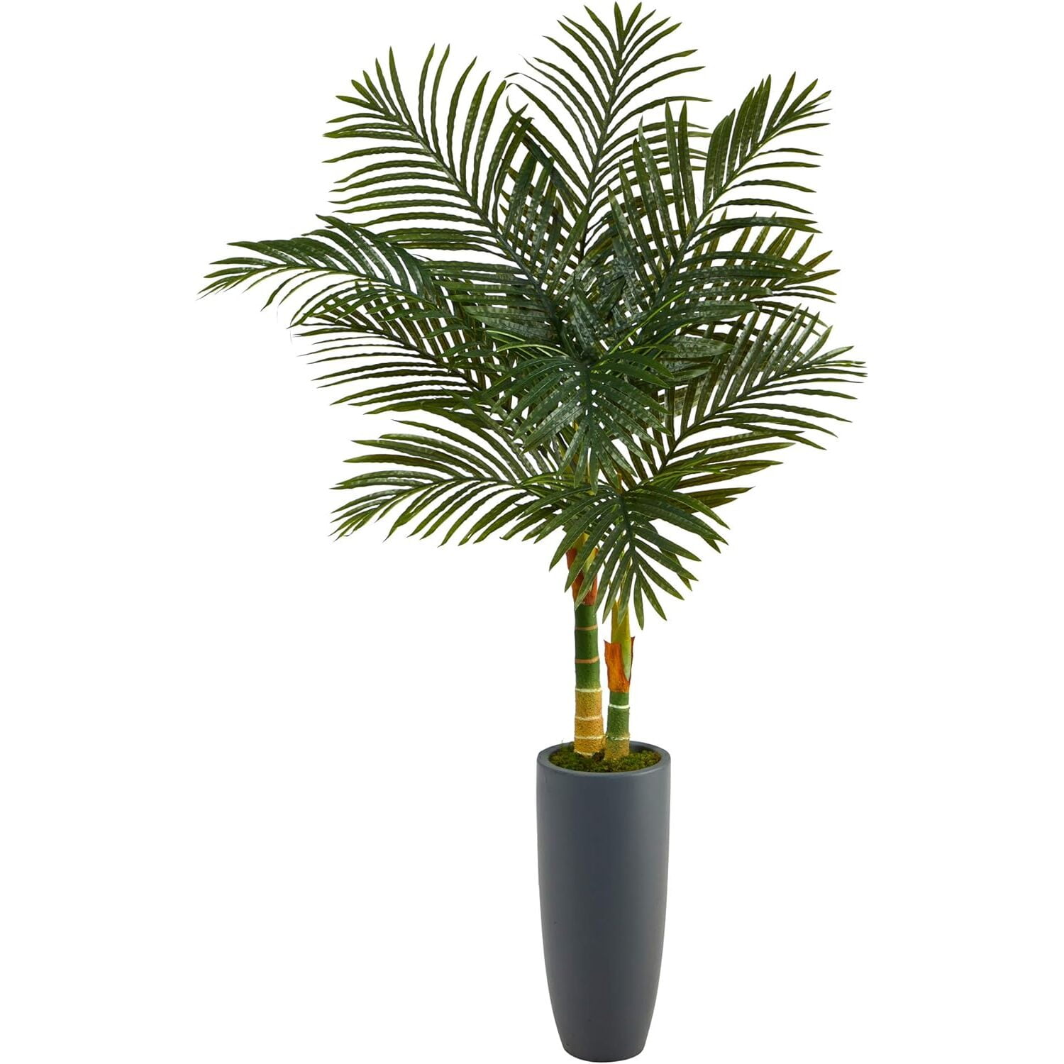 Tropic Breeze 63" Golden Palm Fronds Artificial Floor Plant in Gray Planter