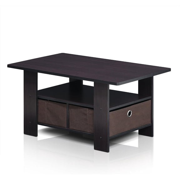 HomeStock Global Greatness Coffee Table with Bin Drawer, Modern Sturdy Coffee Table with Storage Bins for Living Rooms-Color:Dark Walnut,Size:2 Bin