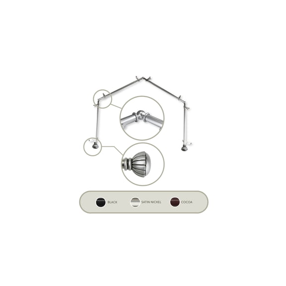 Bay Window Curtain Rods 20-72 Inch Adjustable, Satin Nickel Hardware Set