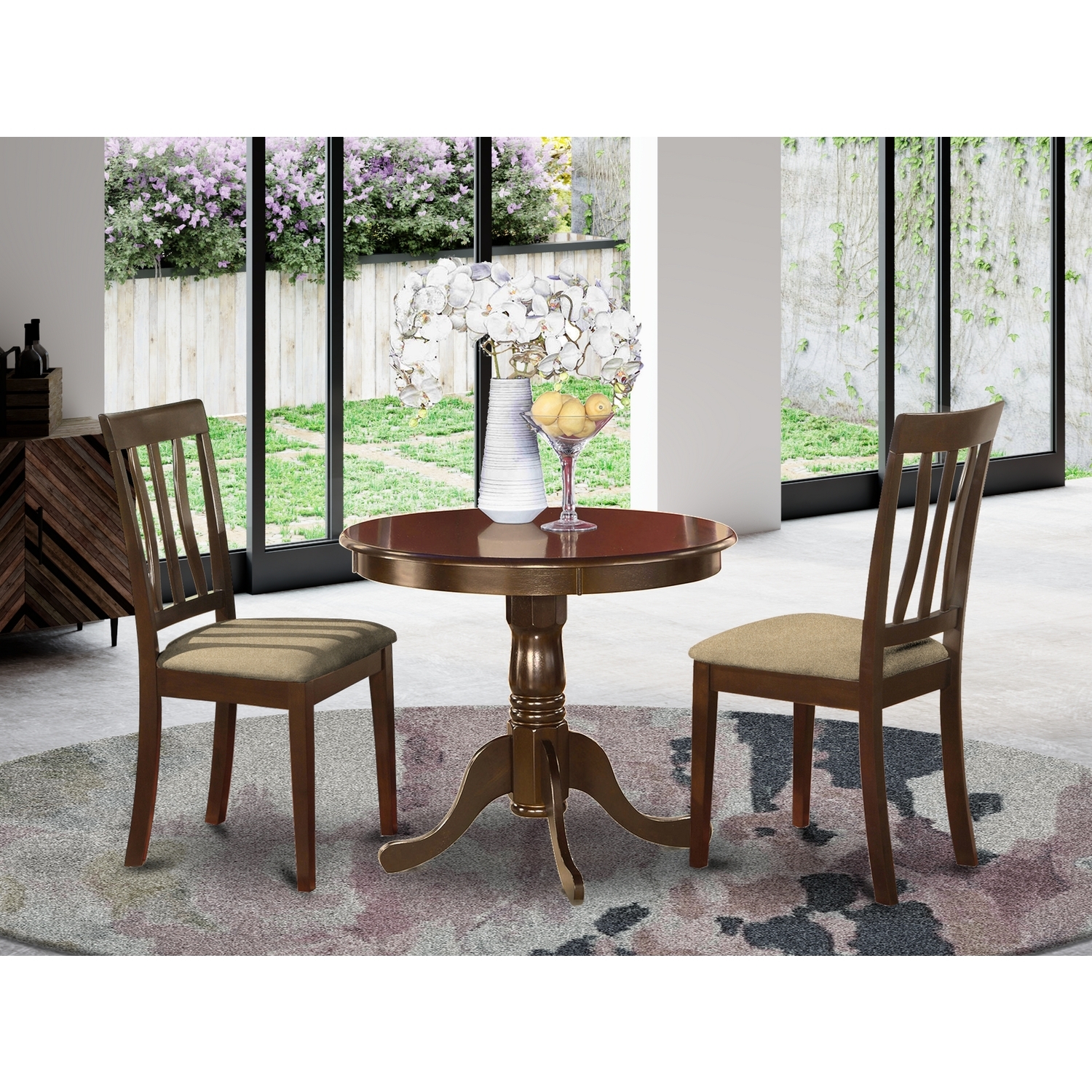 Round Dining Table Set - Table &amp; 2 Chairs, 36 Inch, Antique Finish ...