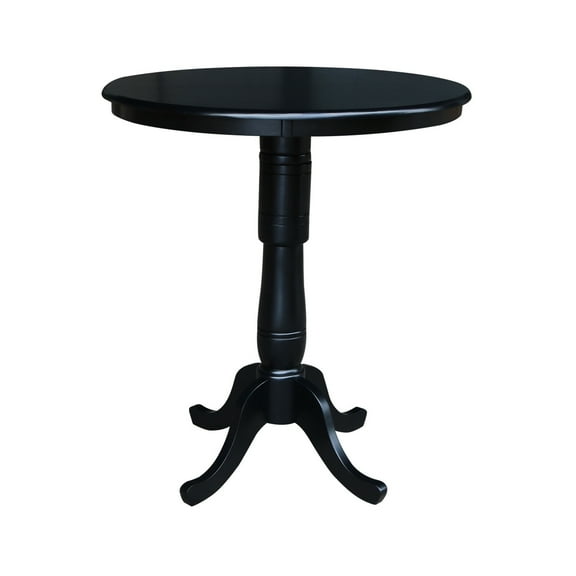 Gothic Round Pedestal Dining Table - 36 Inch Black Finish Solid Wood Table