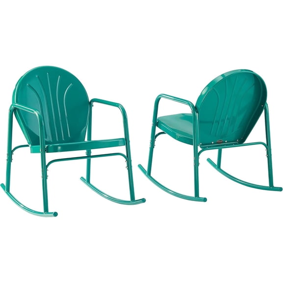 Modern Minimalism 2 Piece Outdoor Metal Rocking Chair Set Turquoise Gloss - 2 Rocking Chairs, 33.12"D X 22.5"W X 32.25"H, Sturdy Powder-Coated Steel Frame, Modern Outdoor Seating Set