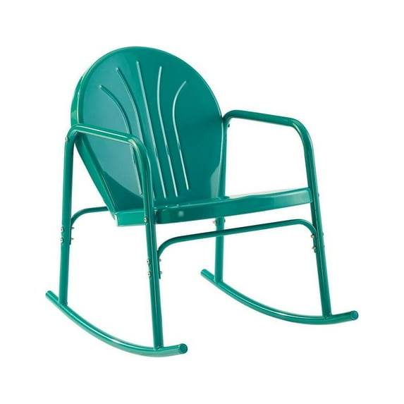 HomeStock Gothic Glamour 2 Piece Outdoor Metal Rocking Chair Set Turquoise Gloss - 2 Rocking Chairs, 33.12"D x 22.5"W x 32.25"H, Sturdy Powder-Coated Steel Frame, Modern Outdoor Seating Set