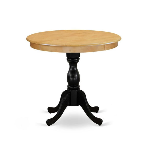 Round Dining Table 36 Inch - Gothic Glamour Pedestal Table - Oak & Black Finish - Small Space Kitchen Table