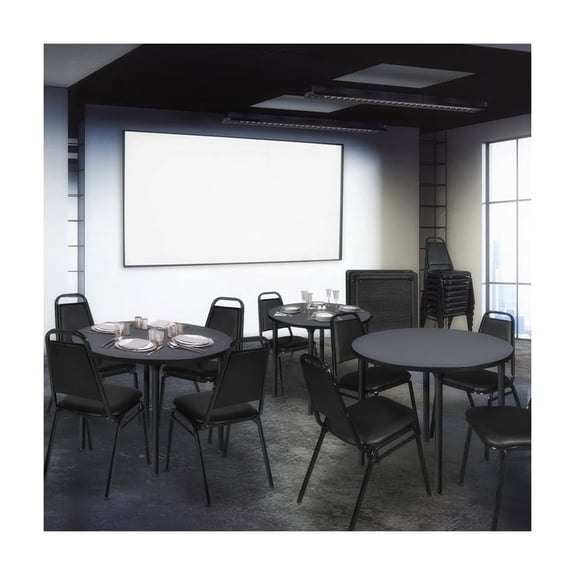 HomeStock Gothic Glamour 36" Round Folding Breakroom Table with Grey Top and Black Legs Space Saving One-Hand Fold Lock Durable Melamine Surface