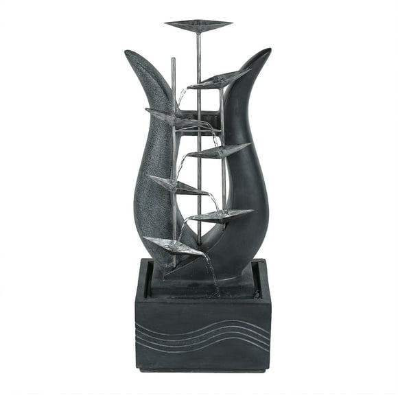 Outdoor Fountain Metal Modern Floral Water Feature 37 Inch Garden Decor