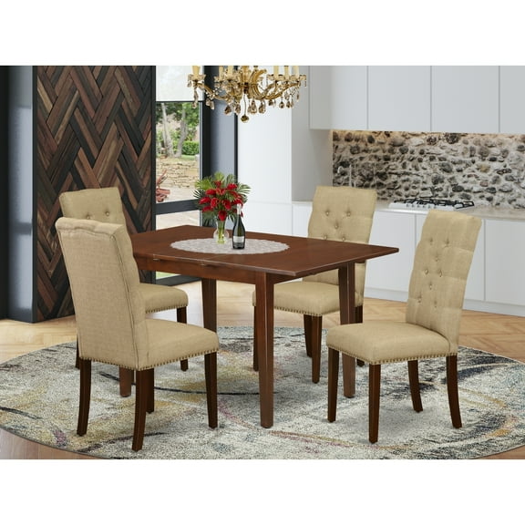 Gothic Glamour Dining Set - 5 Piece Table & 4 Parsons Chairs - Wood Frame - Mahogany Finish