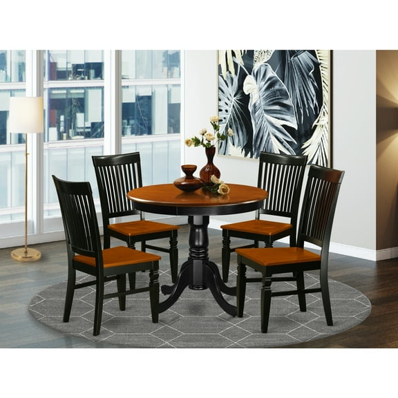 Kitchen Table Set 5 Piece - Dining Table & 4 Chairs - Gothic Glamour Design - Black Cherry Finish