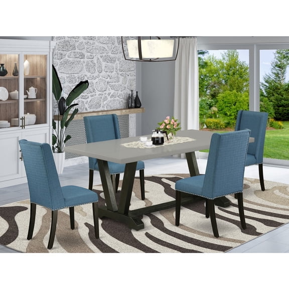 Gothic Glamour 5-Piece Dinette Set - Dining Table4 Chairs - Modern Rectangular Design