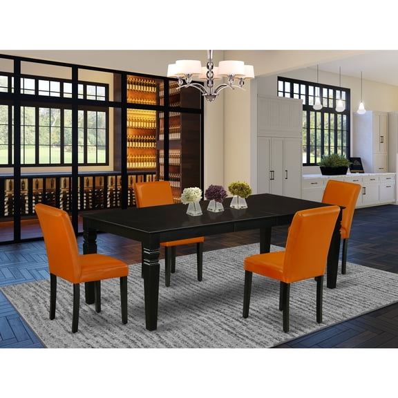 Rectangular Dining Table Set 5pc Gothic Glamour PU Leather Chairs Black Legs 66"x84"