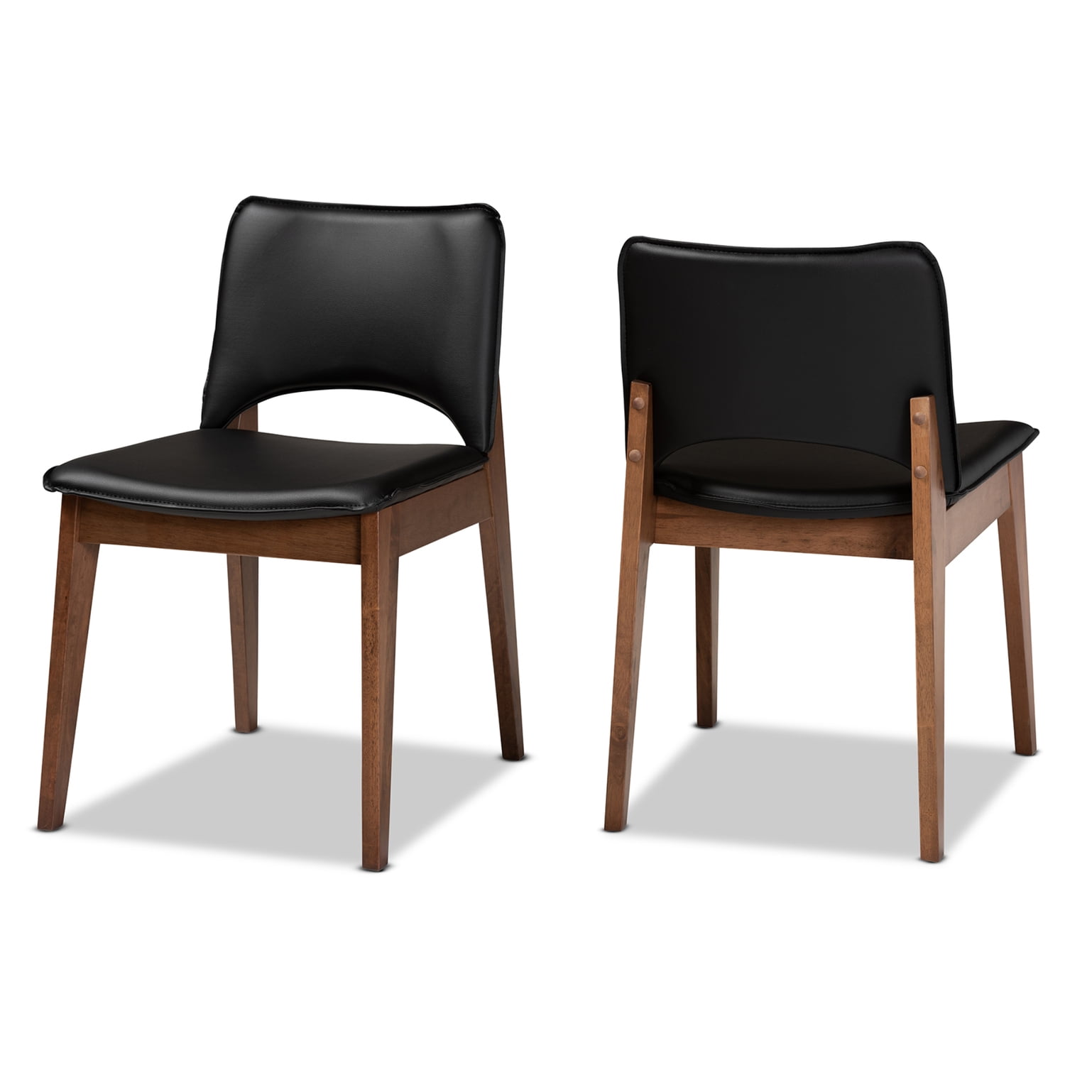 Mid-Century Chic Afton Black Faux Leather & Walnut Wood Arm Chair