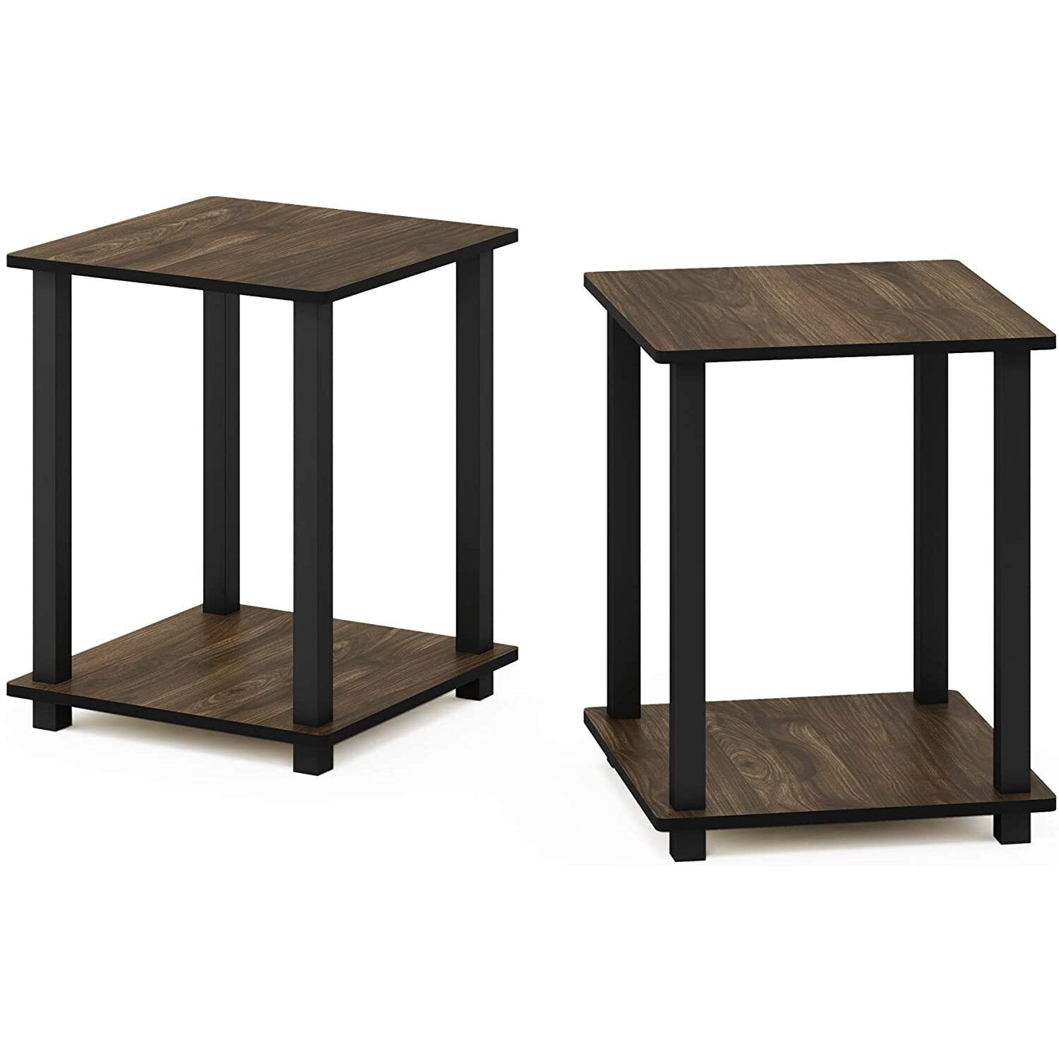 Columbia Walnut and Black Composite Wood Square End Tables Set