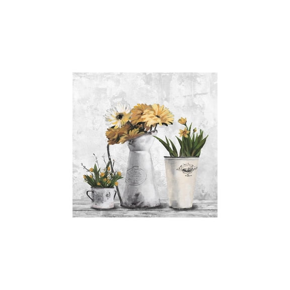 HomeStock Gothic Glamour Glowing Yellow Flowers Painting Print on Wrapped Canvas, 18" x 18", Modern Handmade Canvas Art Decor - Unique and Chic Wall Prints for Contemporary Spaces