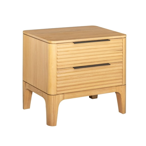 HomeStock Gothic Glamour Jima 26 Inch Natural Oak Finish Nightstand with 2 Fluted Drawers Ball Bearing Tracks and Slim Legs