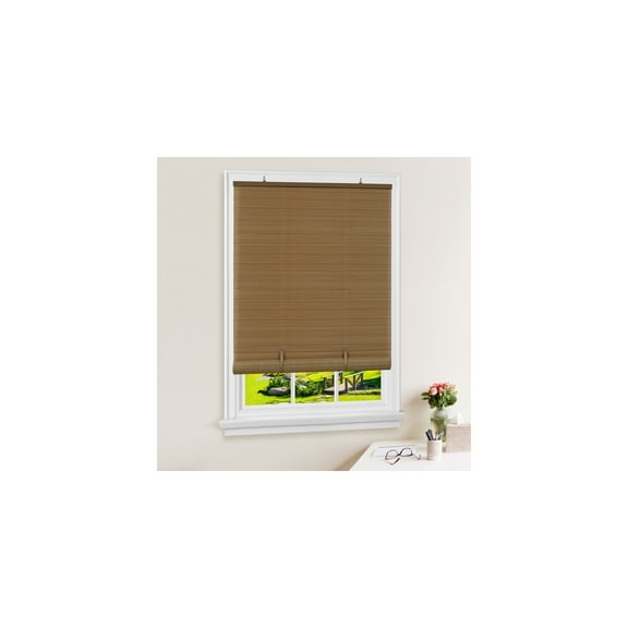 HomeStock Gothic Glamour Vinyl Roll-Up Blind - Woodtone, 48 x 72 Inches - Cordless, Light Filtering Vinyl Slats, Safe for Children and Pets, Indoor/Outdoor Use