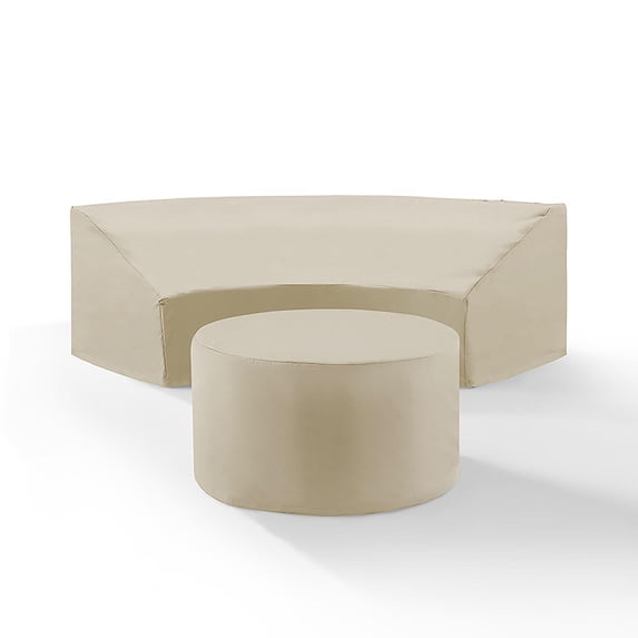 Patio Furniture Covers - Round Sectional & Coffee Table Set - Protective Vinyl Covers - Weather Resistant - Tan