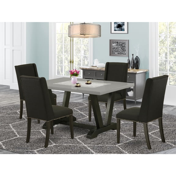 Gothic Grace 5-Piece Dining Set - Rectangular Table with 4 Upholstered Chairs