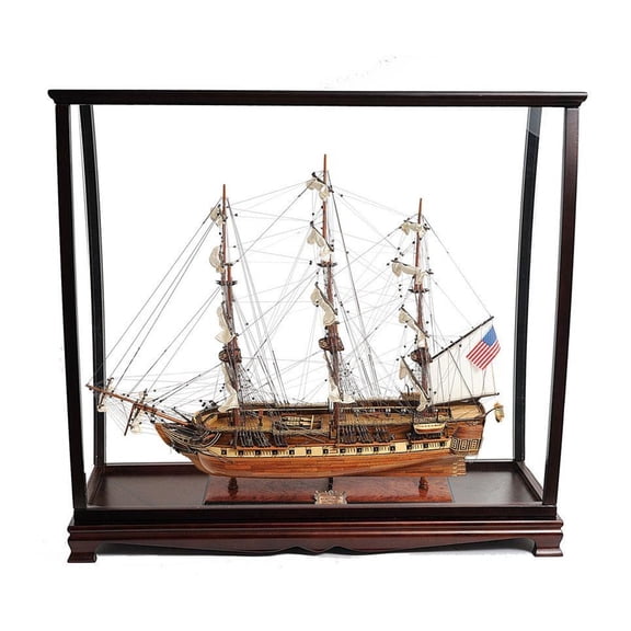 Constitution Model Ship Display Case - 34" Wooden Showcase for Nautical Collectibles & Tall Ships