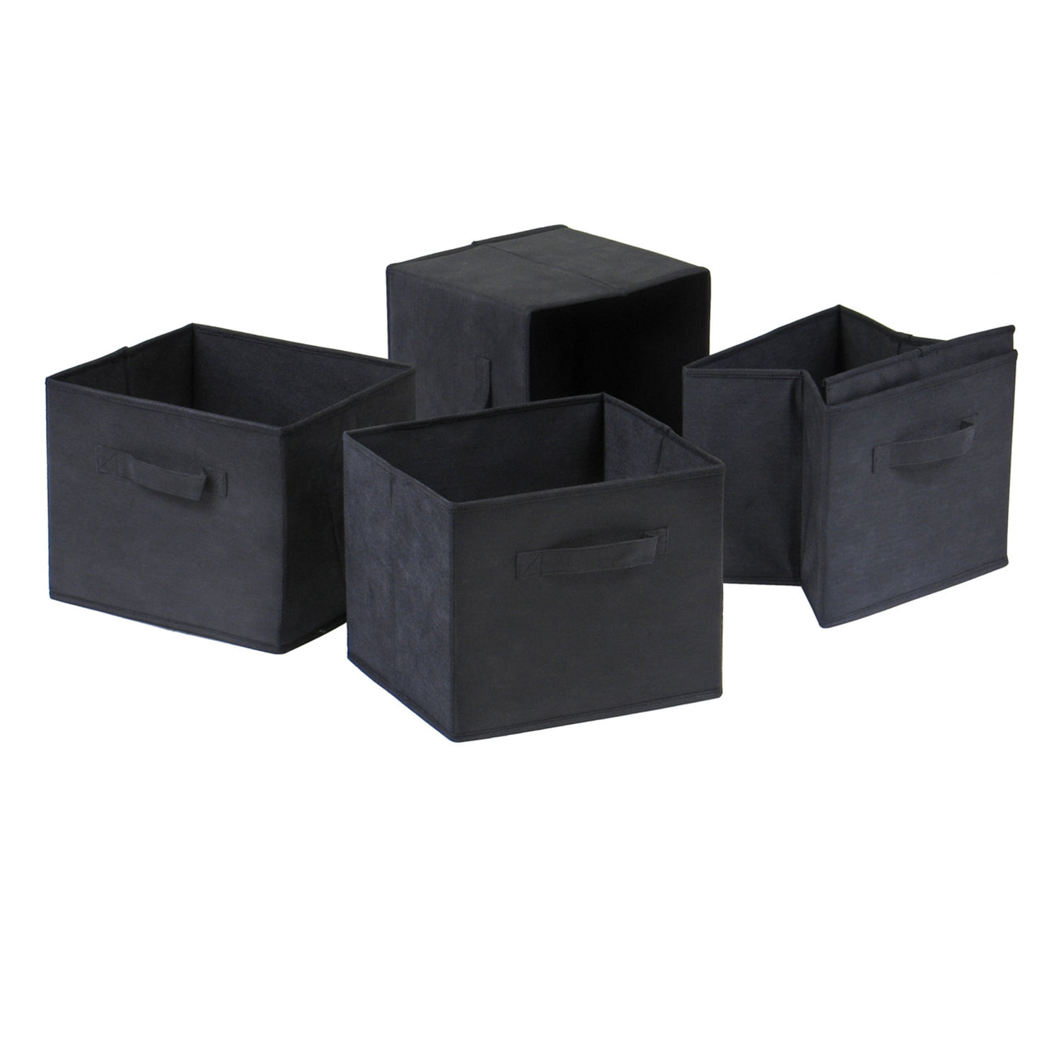 Foldable Fabric Storage Baskets Set of 4 - Black Rectangular Bins for Home Organization