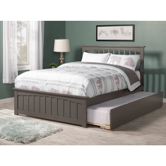Gothic Grace Platform Bed with Trundle - TwinFull Size, Grey Hardwood - SturdyElegant Design