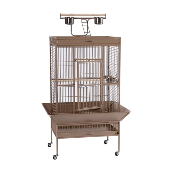 HomeStock Gothic Grace Playtop Bird Home - Coco Brown Powder-Coated Steel Cage with Integrated Playtop, Removable Trays, and Caster Stand, 30" L x 22" W x 63" H
