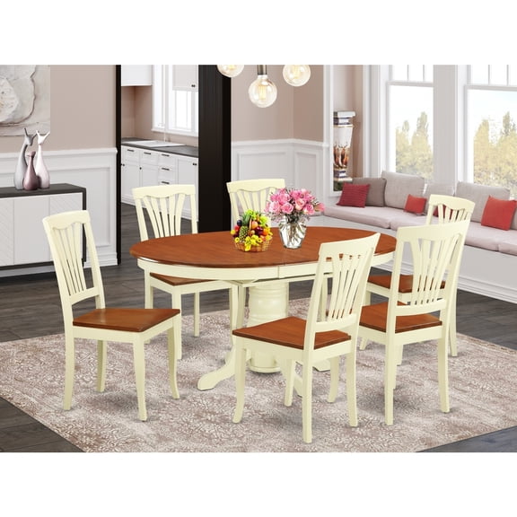Gothic Dining Room Set - 7 Piece Oval Table & 6 Chairs - Buttermilk Cherry Finish