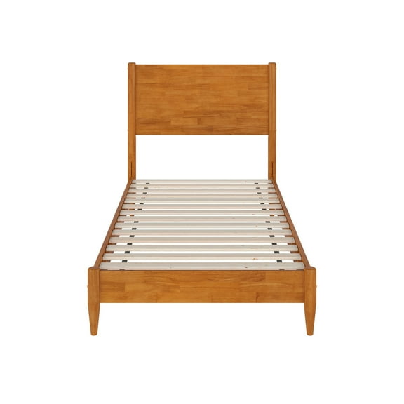 Gothic Grace Solid Wood Platform Bed - Low Profile Twin Bed Frame - Light Toffee Finish