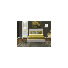 HomeStock Gothic Grandeur 2 Piece Bedroom Set with 1 Mid Century Bed and a Mid Century Modern Nightstand Reliable and Sturdy Construction Mist Beige Linen Fabric