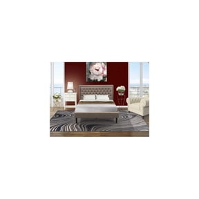 HomeStock Gothic Grandeur 2 Piece Size Bedroom Set 1 Size Bed Dark Khaki Linen Fabric Padded and Button Tufted Headboard 1 Night Stand with Wooden Drawers Black Finish Legs